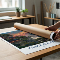 Yamagata Poster - Japan Art Print - Cloudy Mountain Temple Home Decor