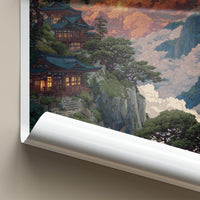 Yamagata Poster - Japan Art Print - Cloudy Mountain Temple Home Decor