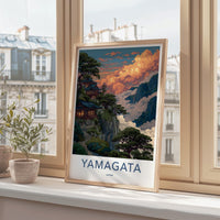 Yamagata Poster - Japan Art Print - Cloudy Mountain Temple Home Decor
