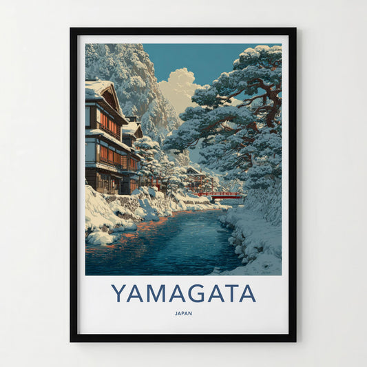 Yamagata Poster - Japan Framed Art - Snowy River Village Wall Decor