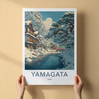 Yamagata Poster - Japan Framed Art - Snowy River Village Wall Decor