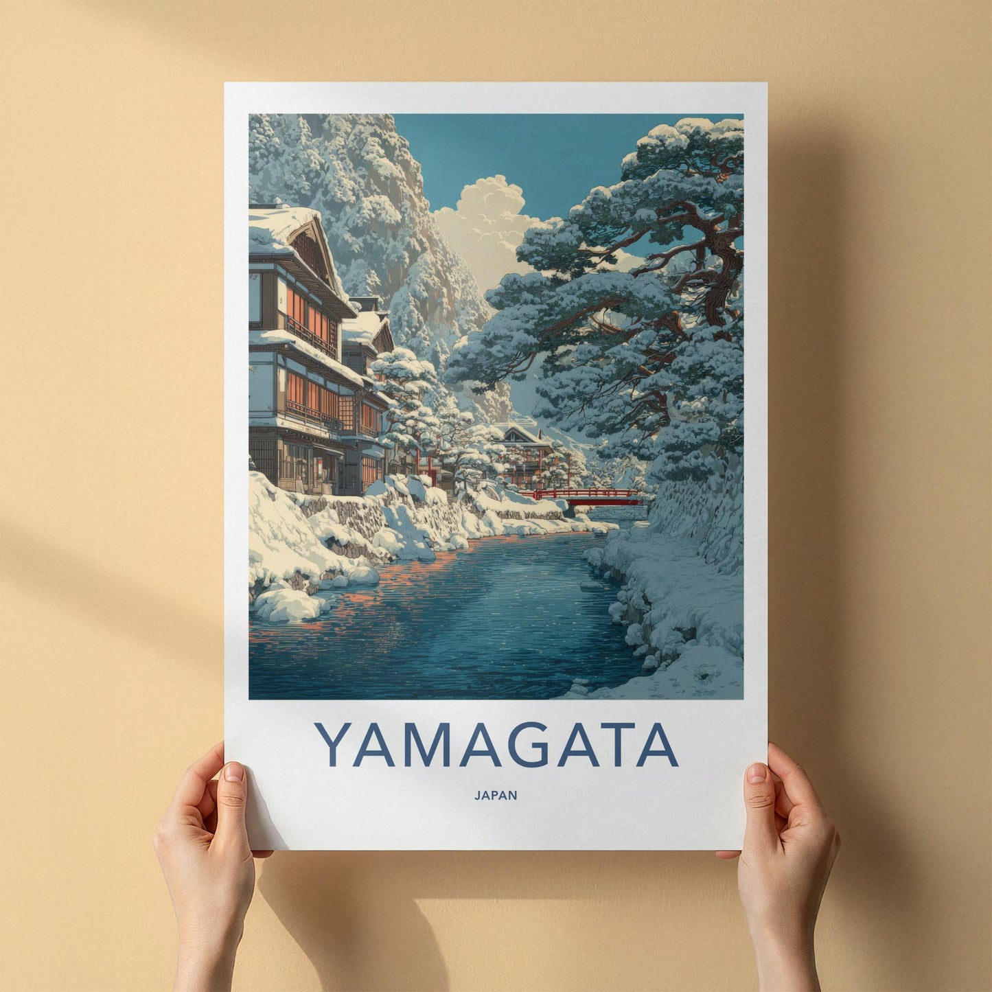 Yamagata Poster - Japan Framed Art - Snowy River Village Wall Decor