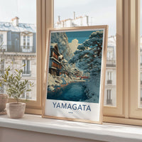 Yamagata Poster - Japan Framed Art - Snowy River Village Wall Decor