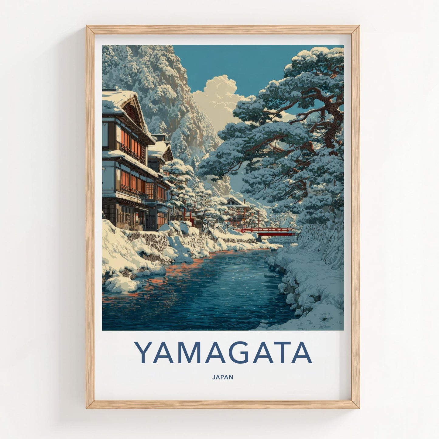 Yamagata Poster - Japan Framed Art - Snowy River Village Wall Decor