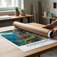 Yamagata Poster - Japan Travel Art - Autumn Cliffside Temple Home Decor