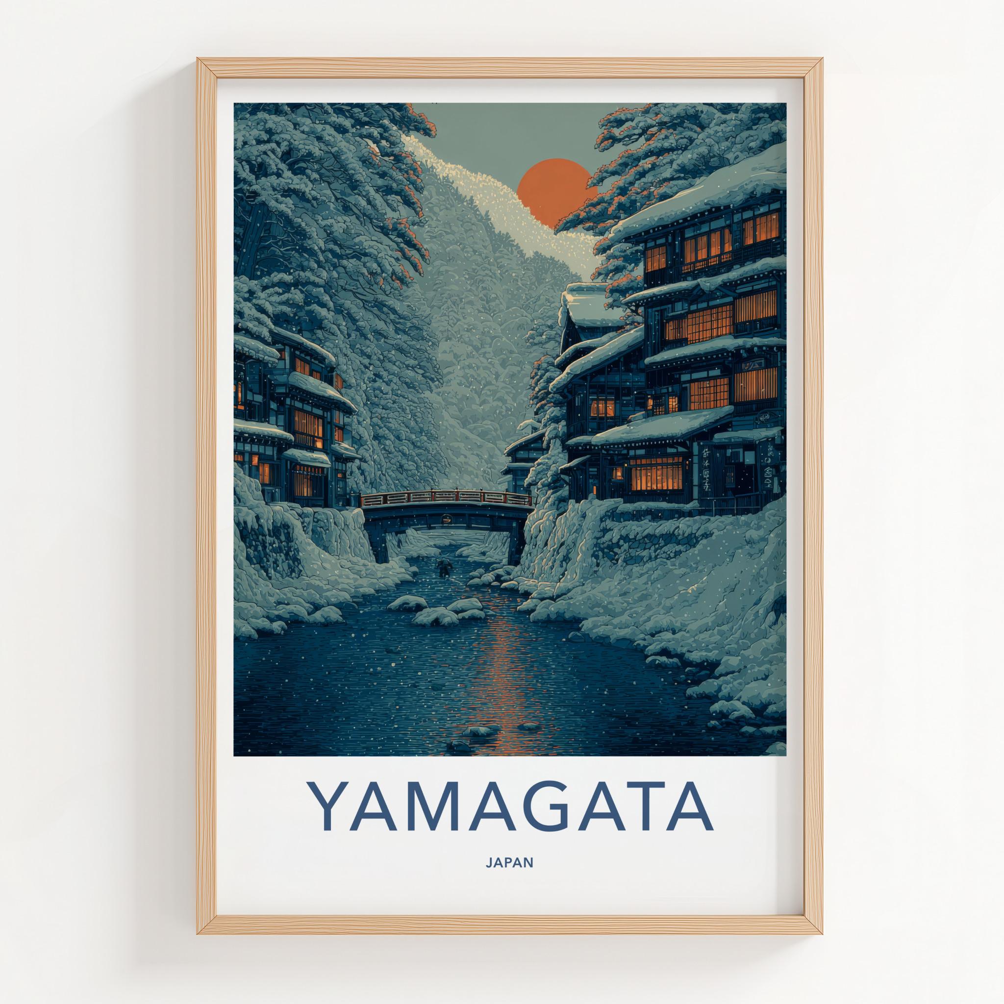Yamagata Poster - Japan Travel Art - Snowy River Village Home Decor