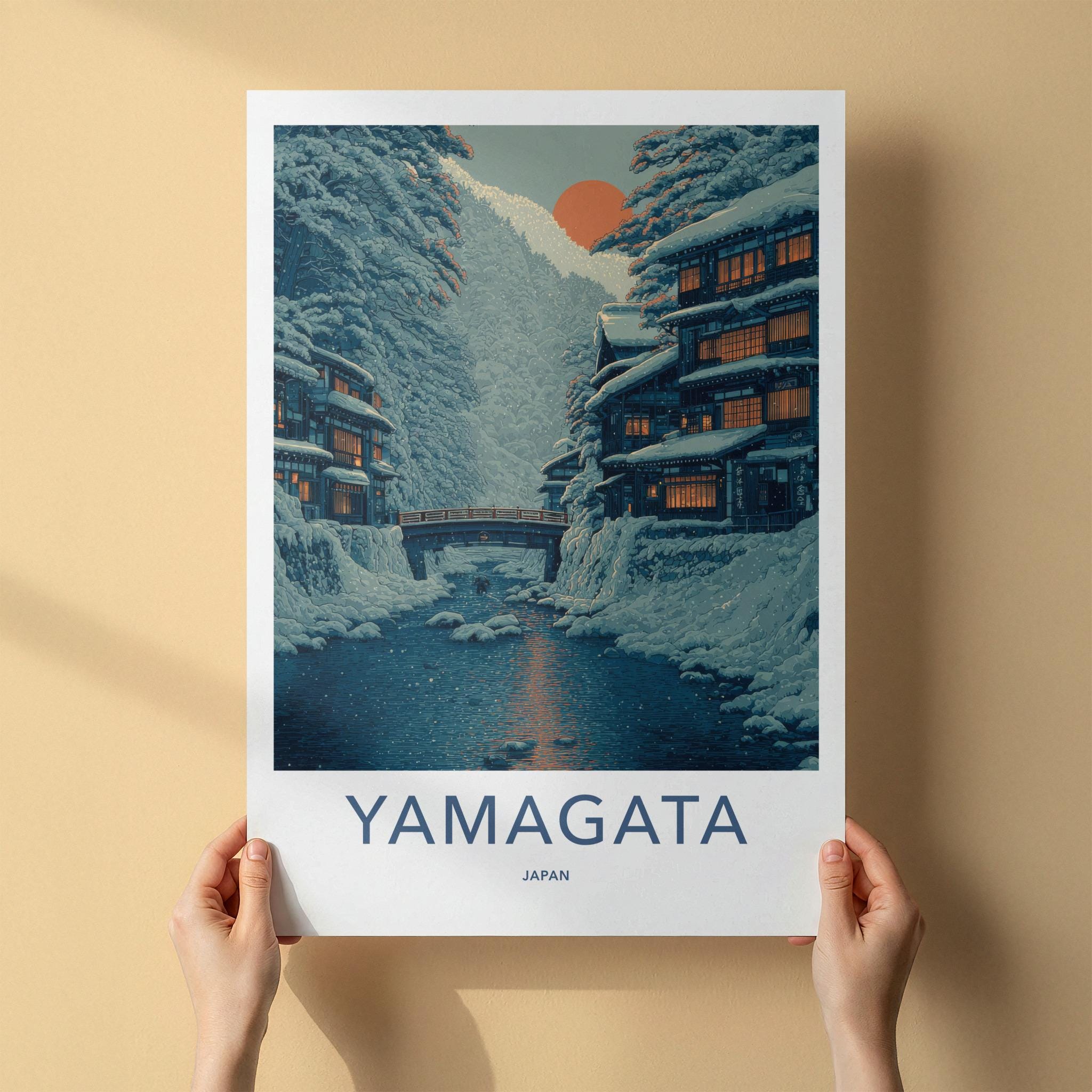 Yamagata Poster - Japan Travel Art - Snowy River Village Home Decor