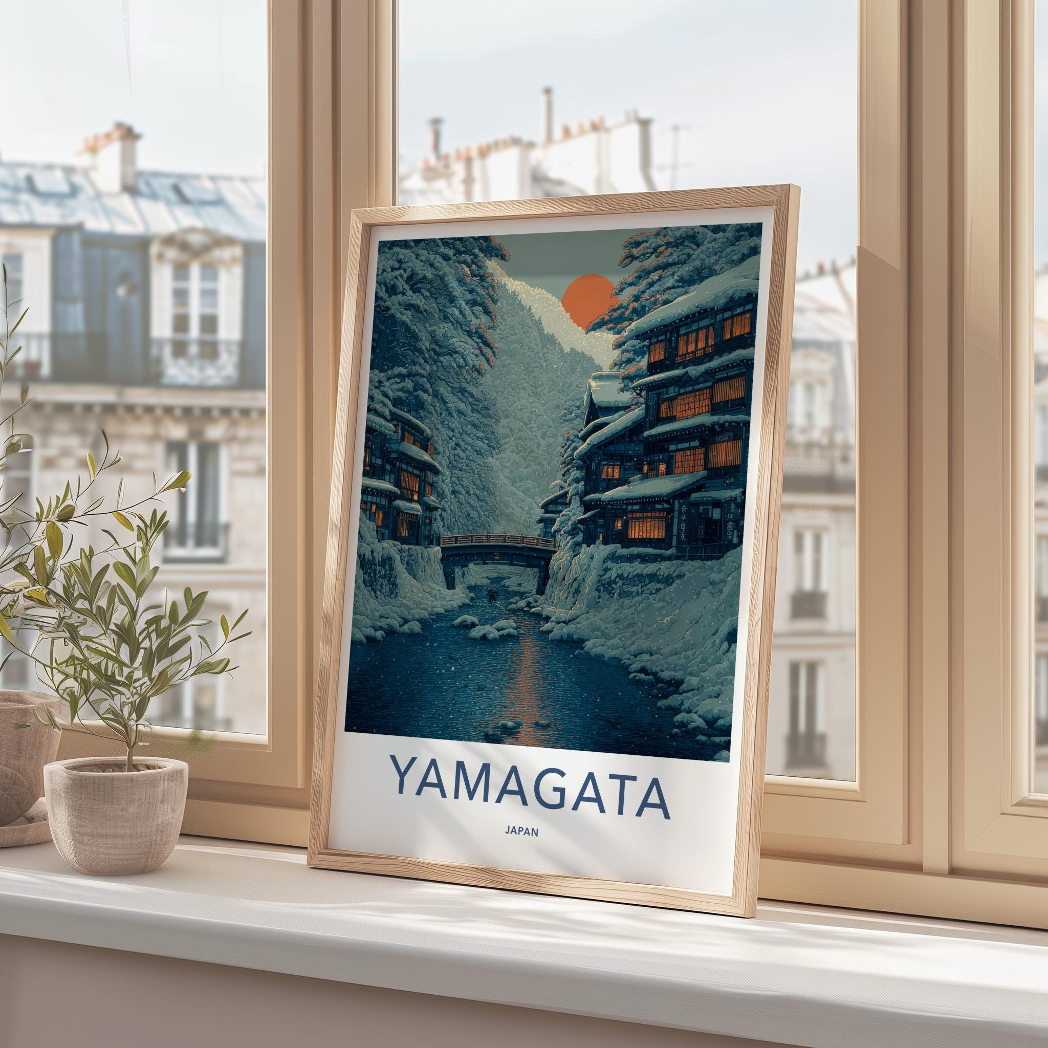 Yamagata Poster - Japan Travel Art - Snowy River Village Home Decor