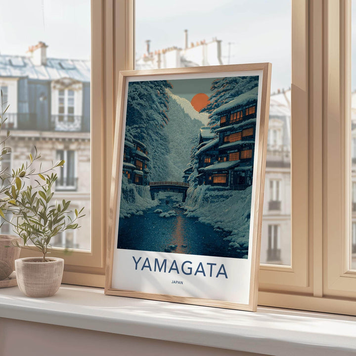 Yamagata Poster - Japan Travel Art - Snowy River Village Home Decor