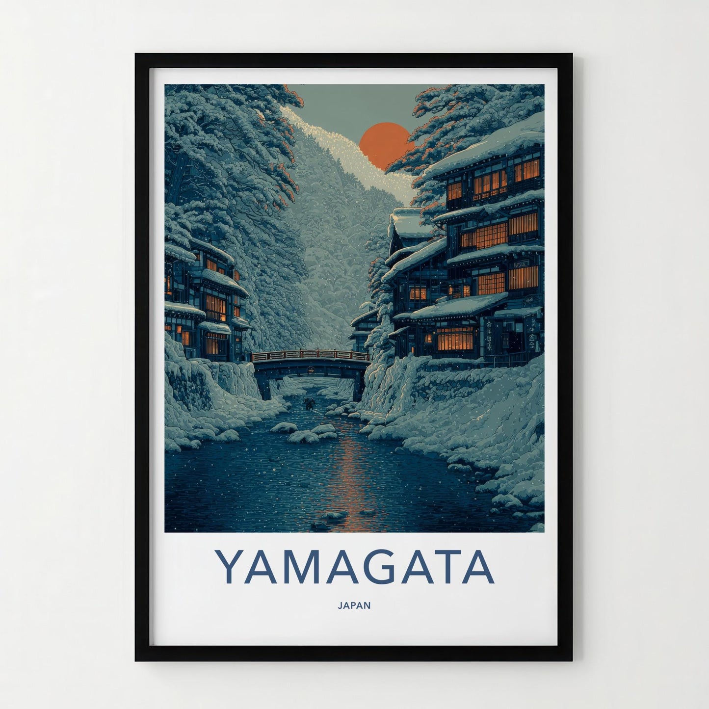 Yamagata Poster - Japan Travel Art - Snowy River Village Home Decor