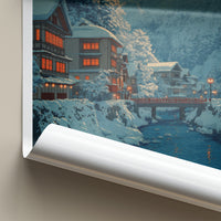 Yamagata Poster - Japan Travel Art - Snowy Village River Home Decor