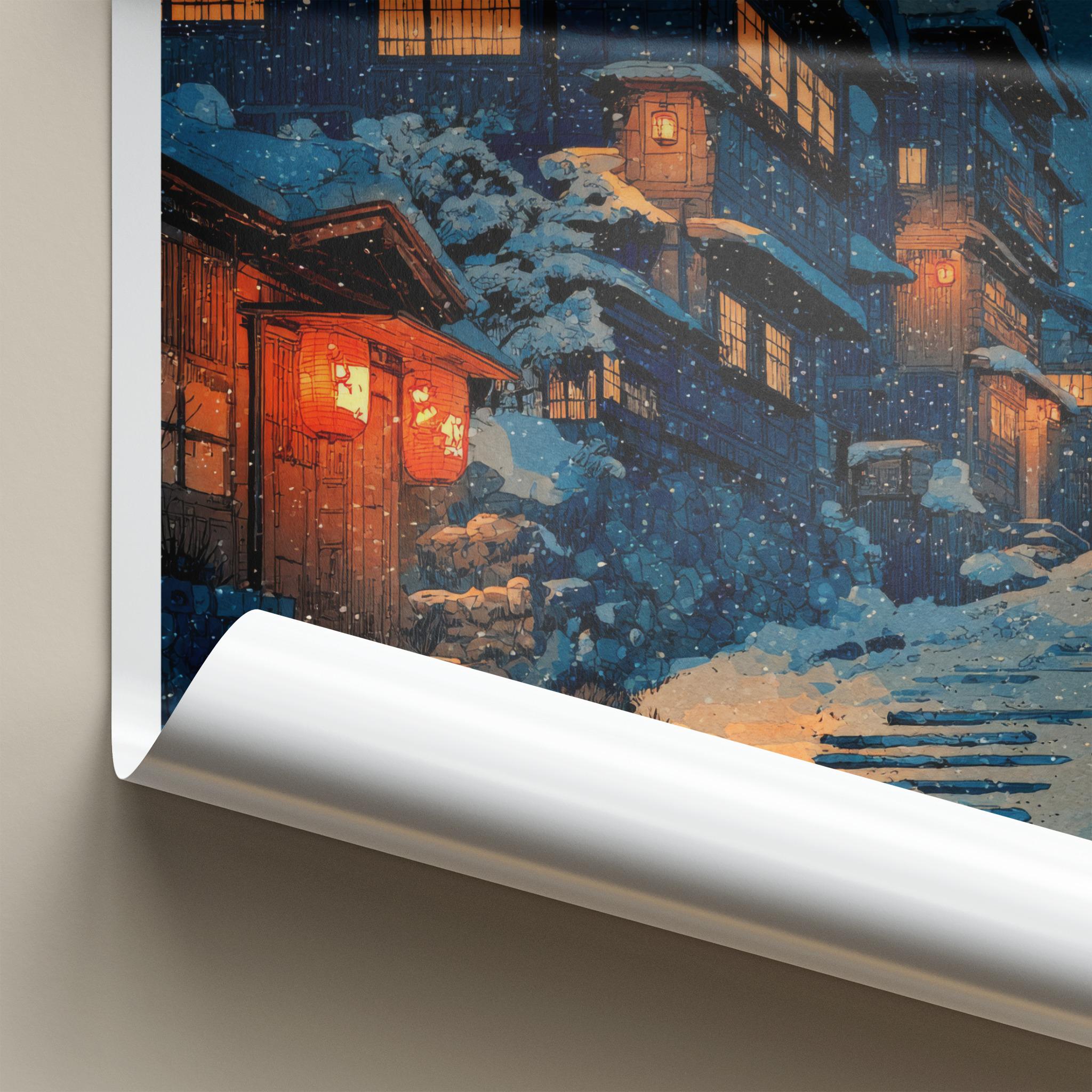 Yamagata Poster - Japan Wall Art - Glowing Winter Village Home Decor