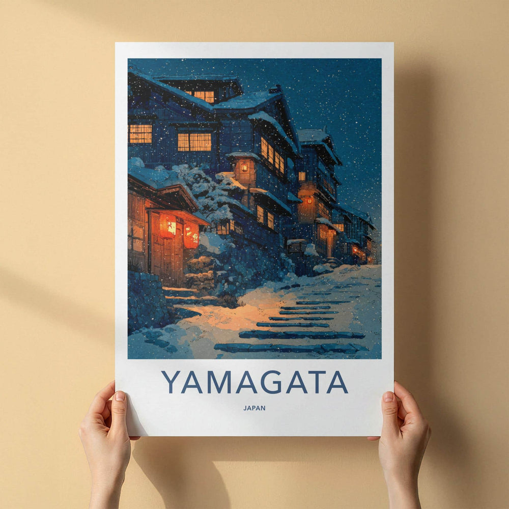 Yamagata Poster - Japan Wall Art - Glowing Winter Village Home Decor