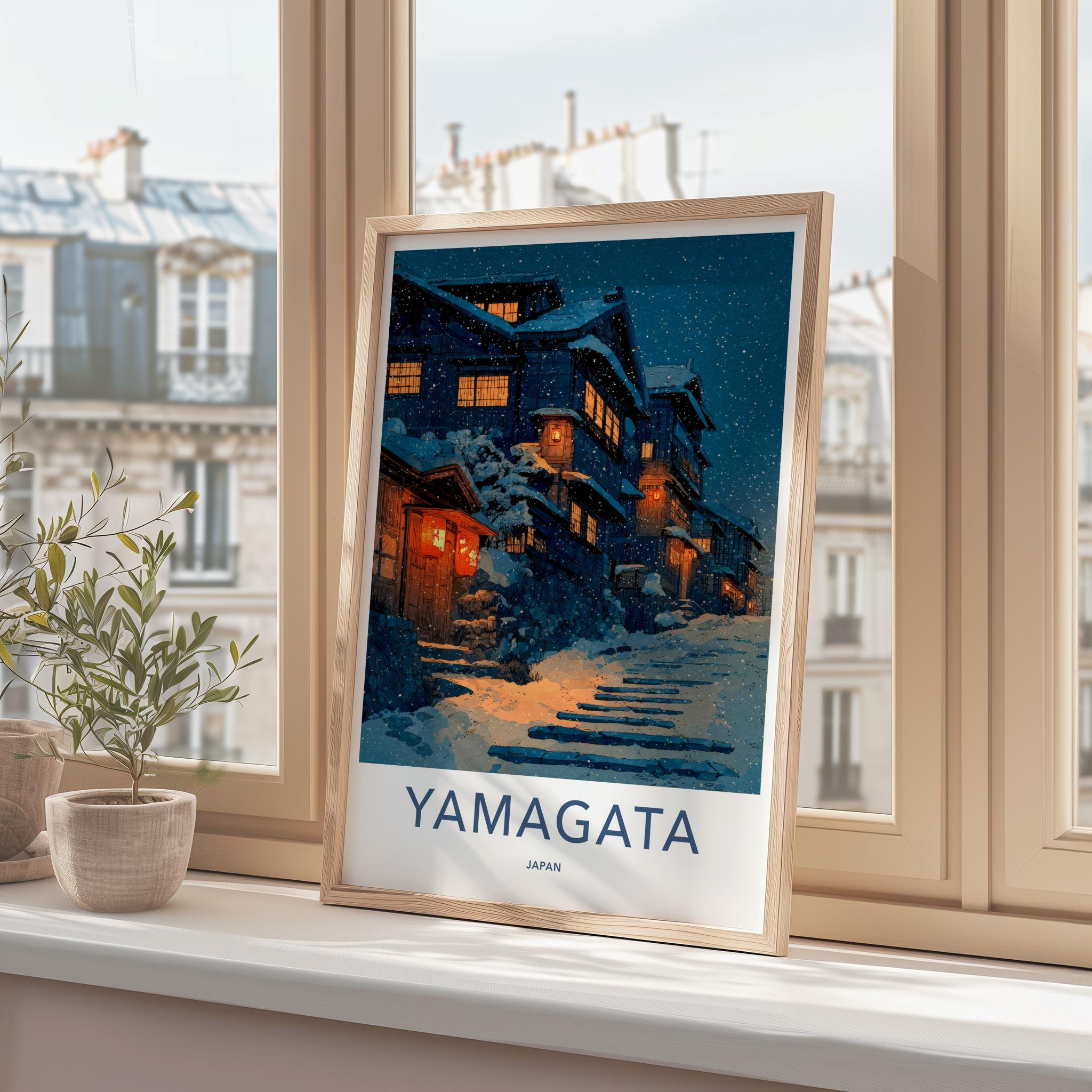 Yamagata Poster - Japan Wall Art - Glowing Winter Village Home Decor