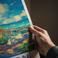 Yangon Poster - Myanmar Travel Art - Golden Pagoda Cityscape Wall Decor
