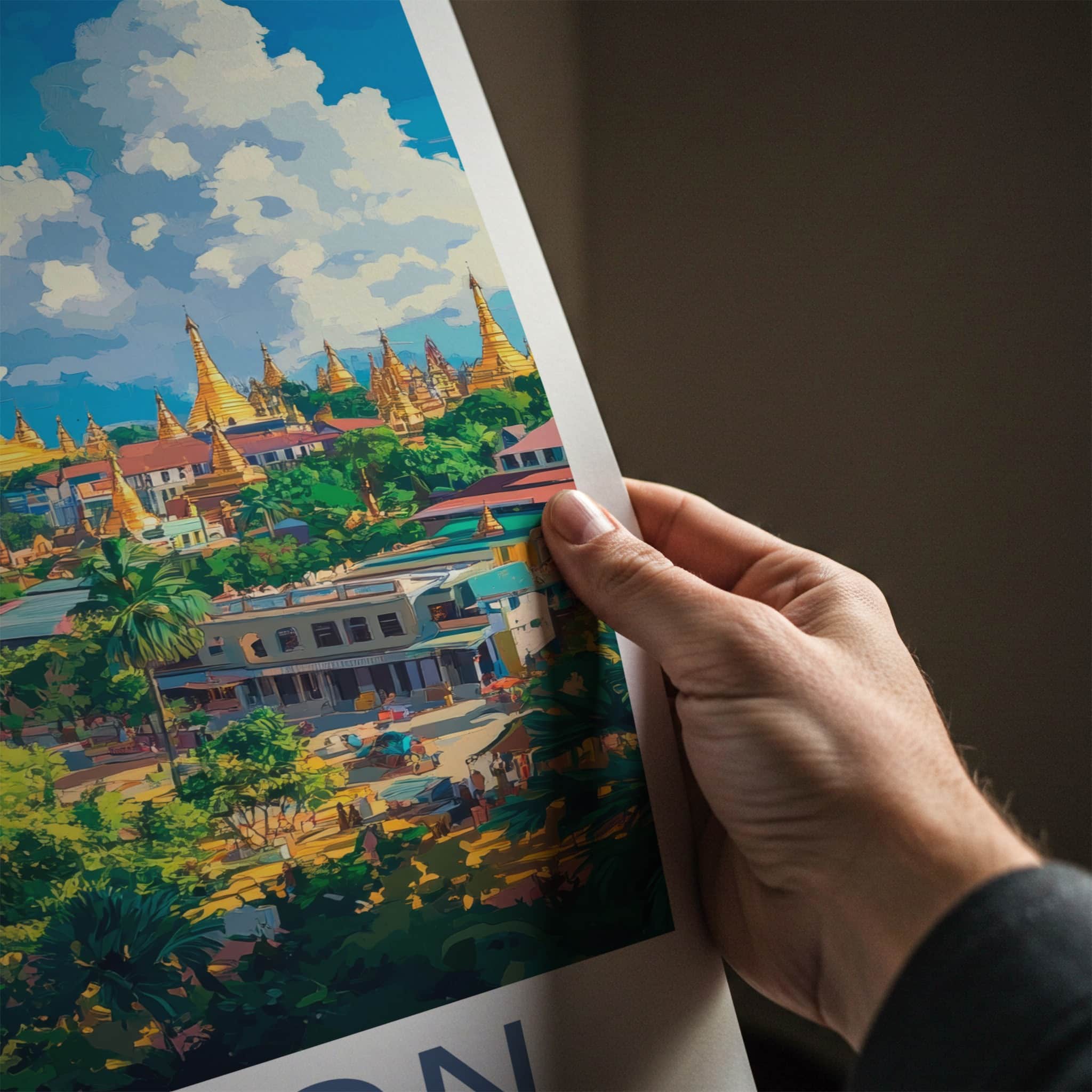Yangon Poster - Myanmar Wall Art - Golden Pagoda City Home Decor