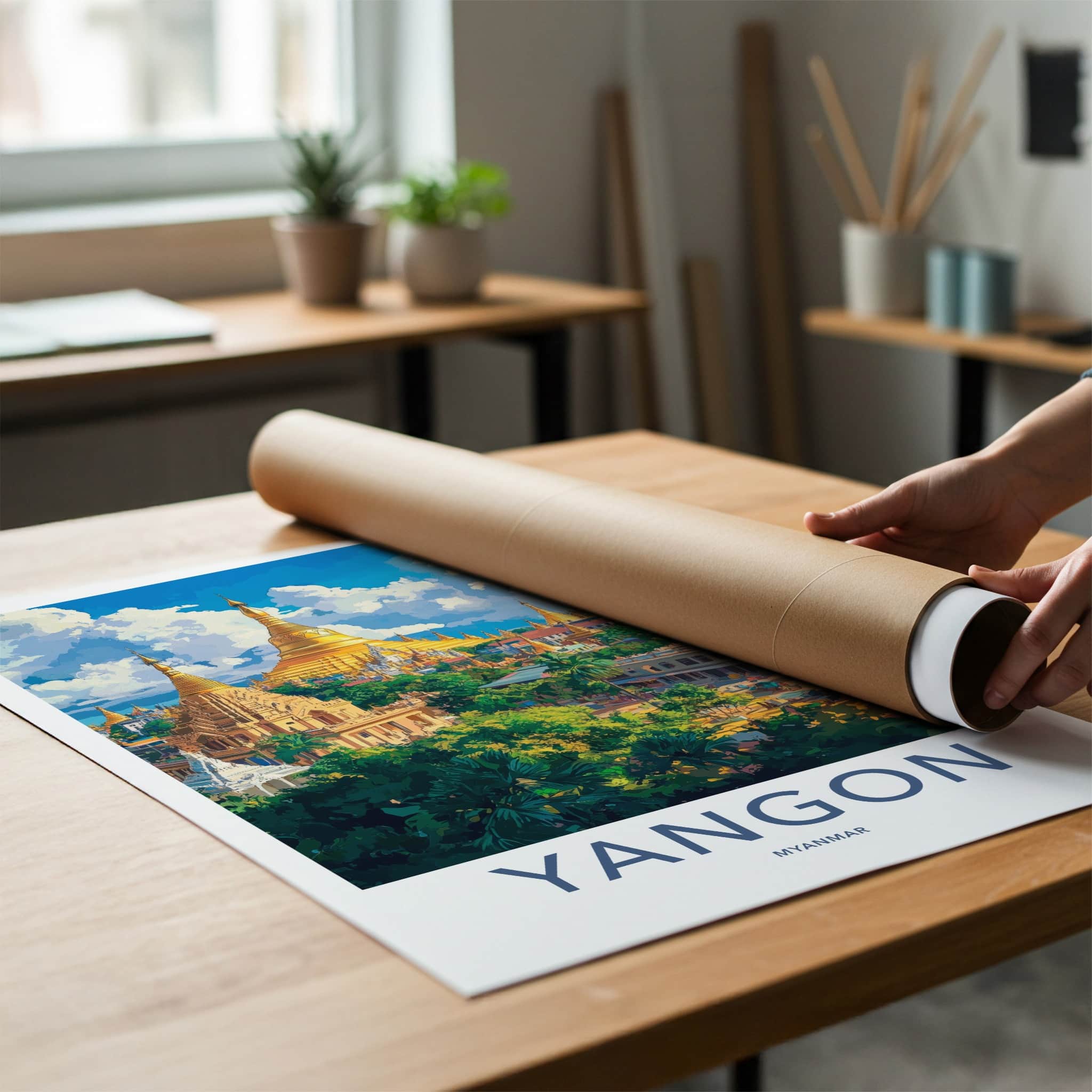 Yangon Poster - Myanmar Wall Art - Golden Pagoda City Home Decor