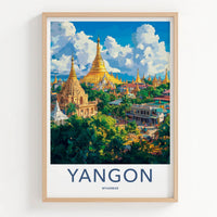 Yangon Poster - Myanmar Wall Art - Golden Pagoda City Home Decor