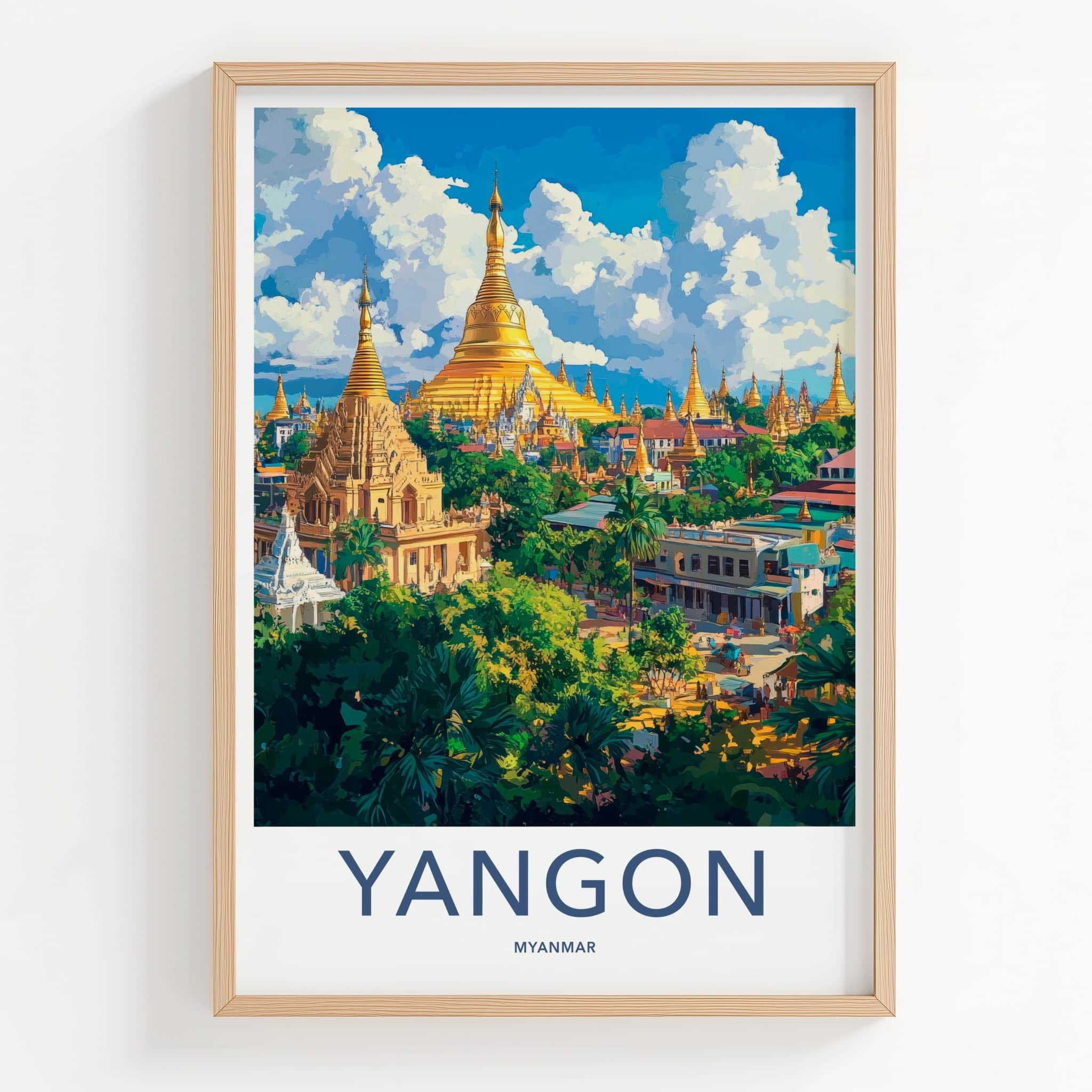 Yangon Poster - Myanmar Wall Art - Golden Pagoda City Home Decor
