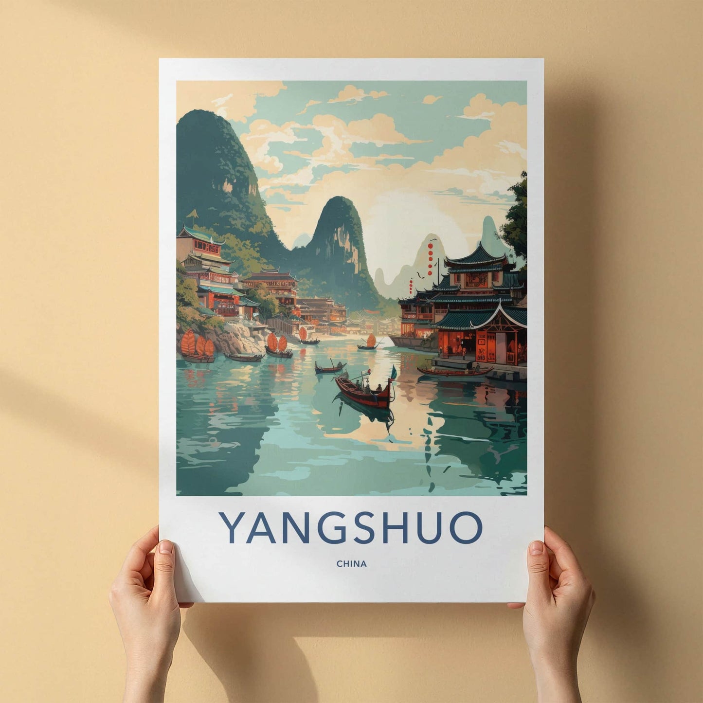 Yangshuo Poster - China Travel Art - Karst Mountains Water Home Decor