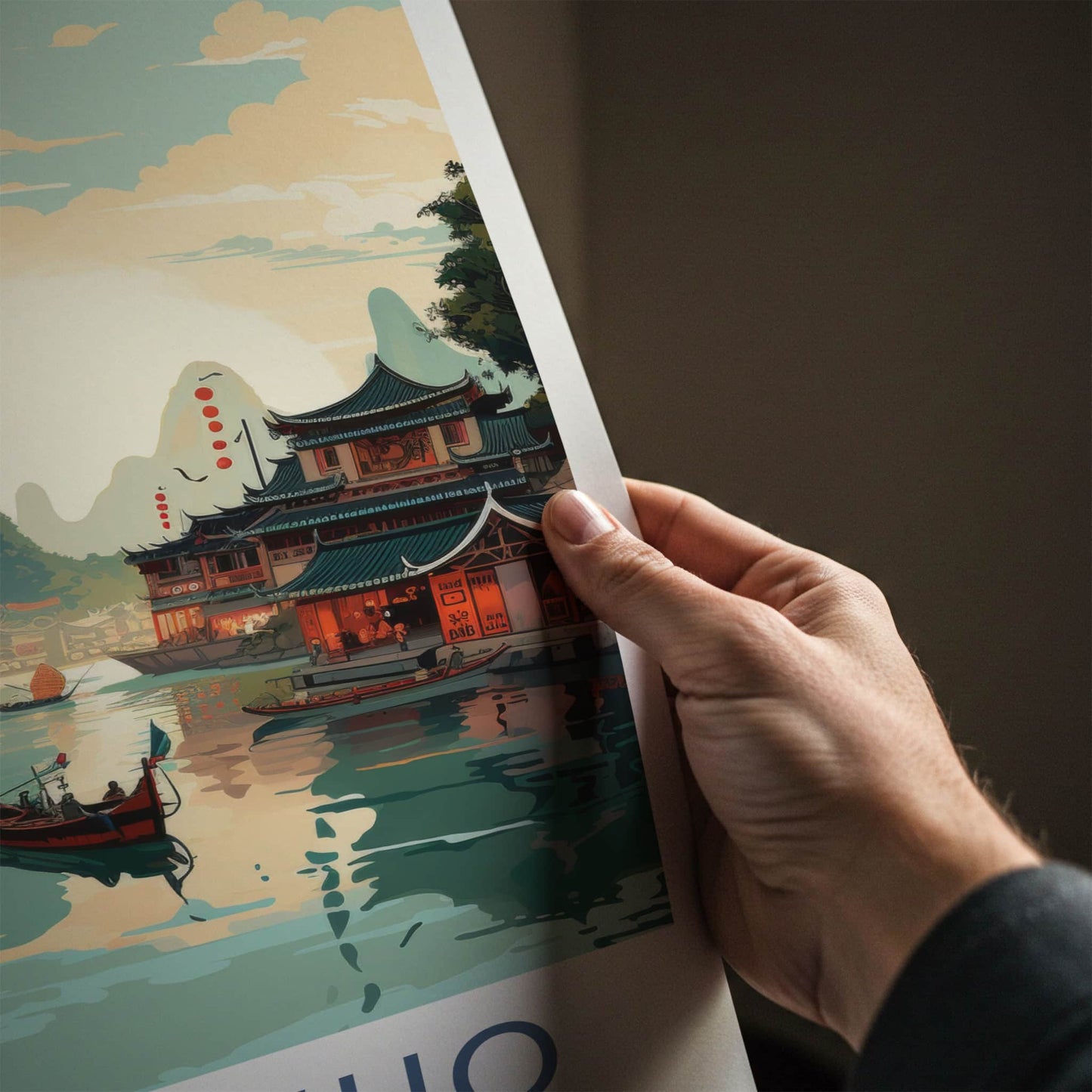 Yangshuo Poster - China Travel Art - Karst Mountains Water Home Decor