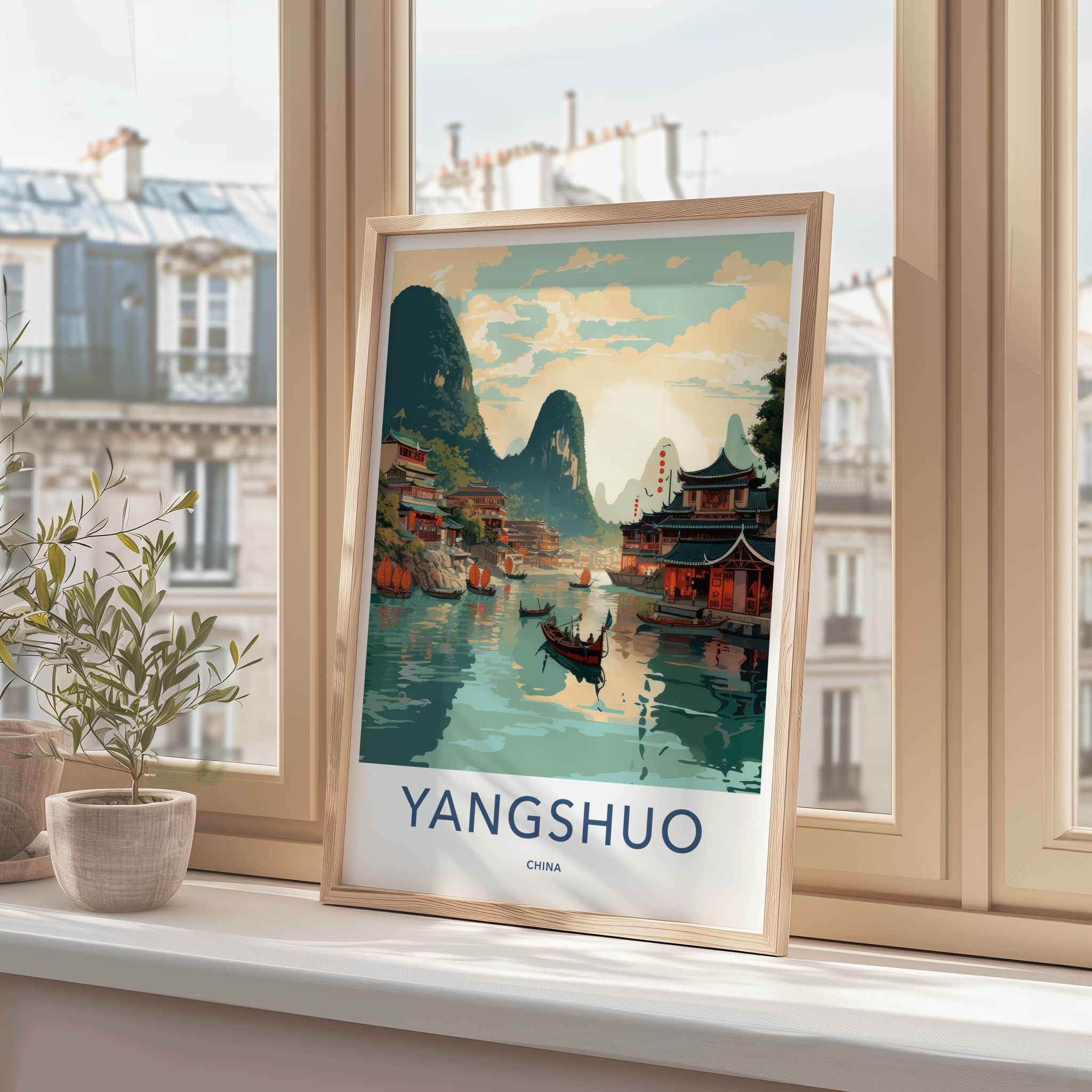 Yangshuo Poster - China Travel Art - Karst Mountains Water Home Decor