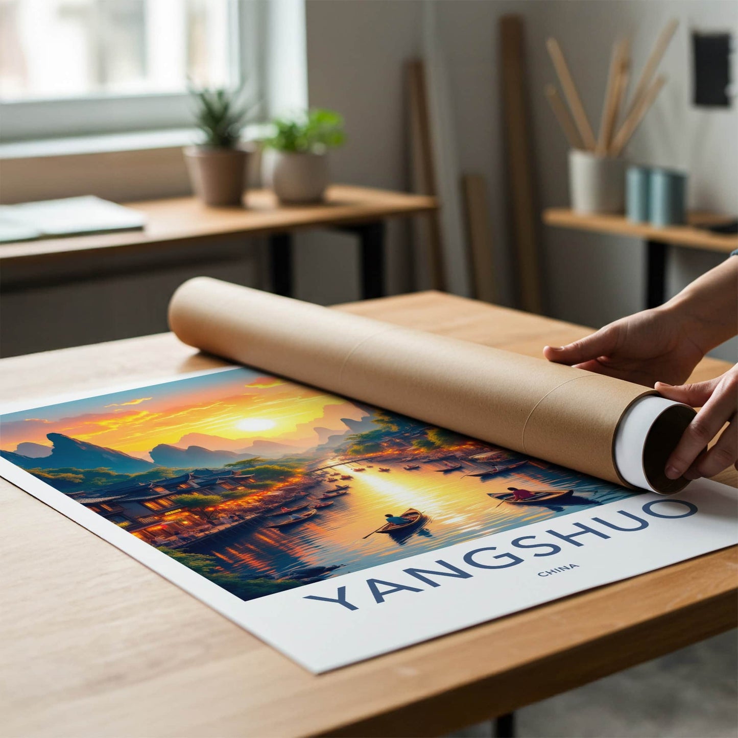 YANGSHUO Poster - China Travel Art - Mountain River Sunset Home Decor