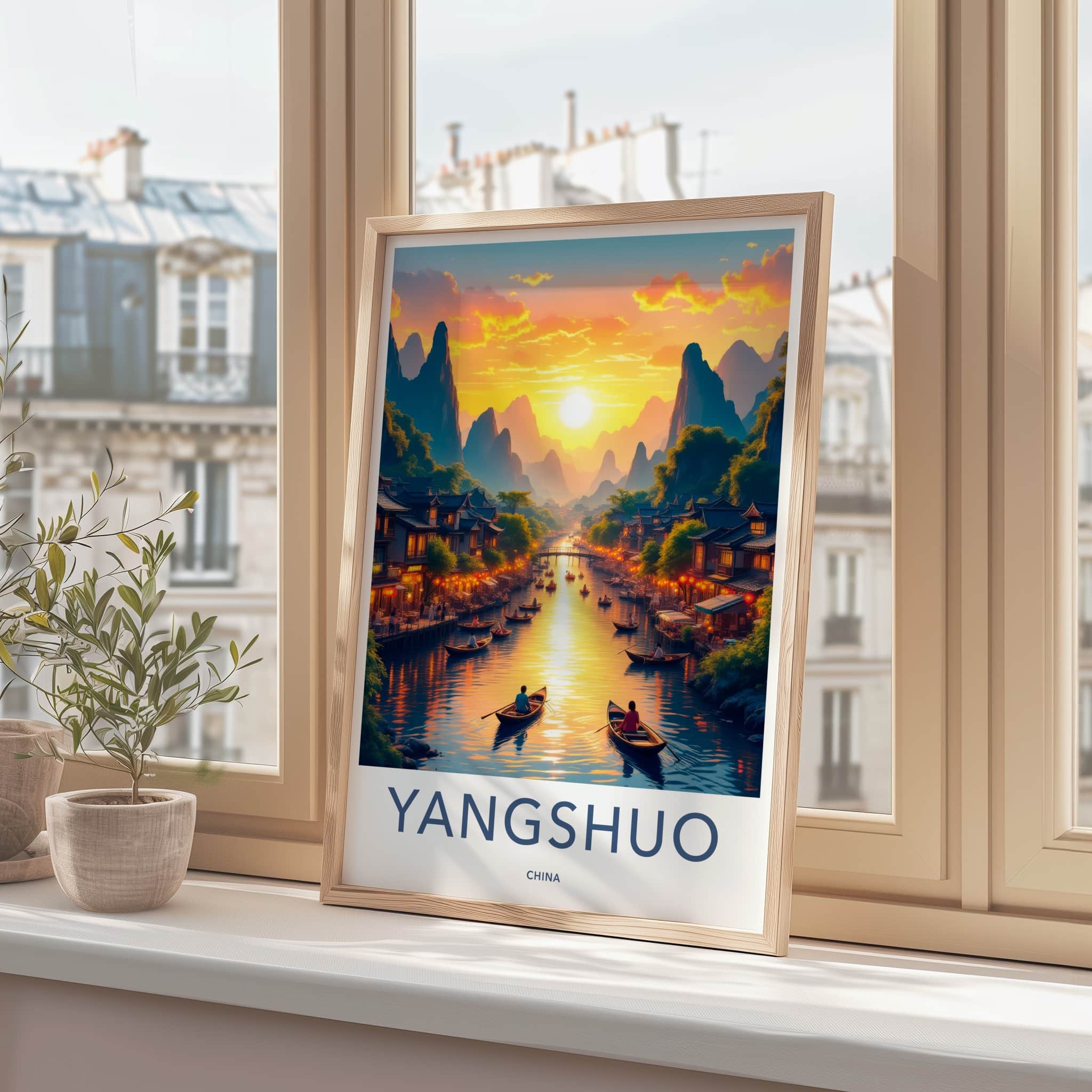 YANGSHUO Poster - China Travel Art - Mountain River Sunset Home Decor