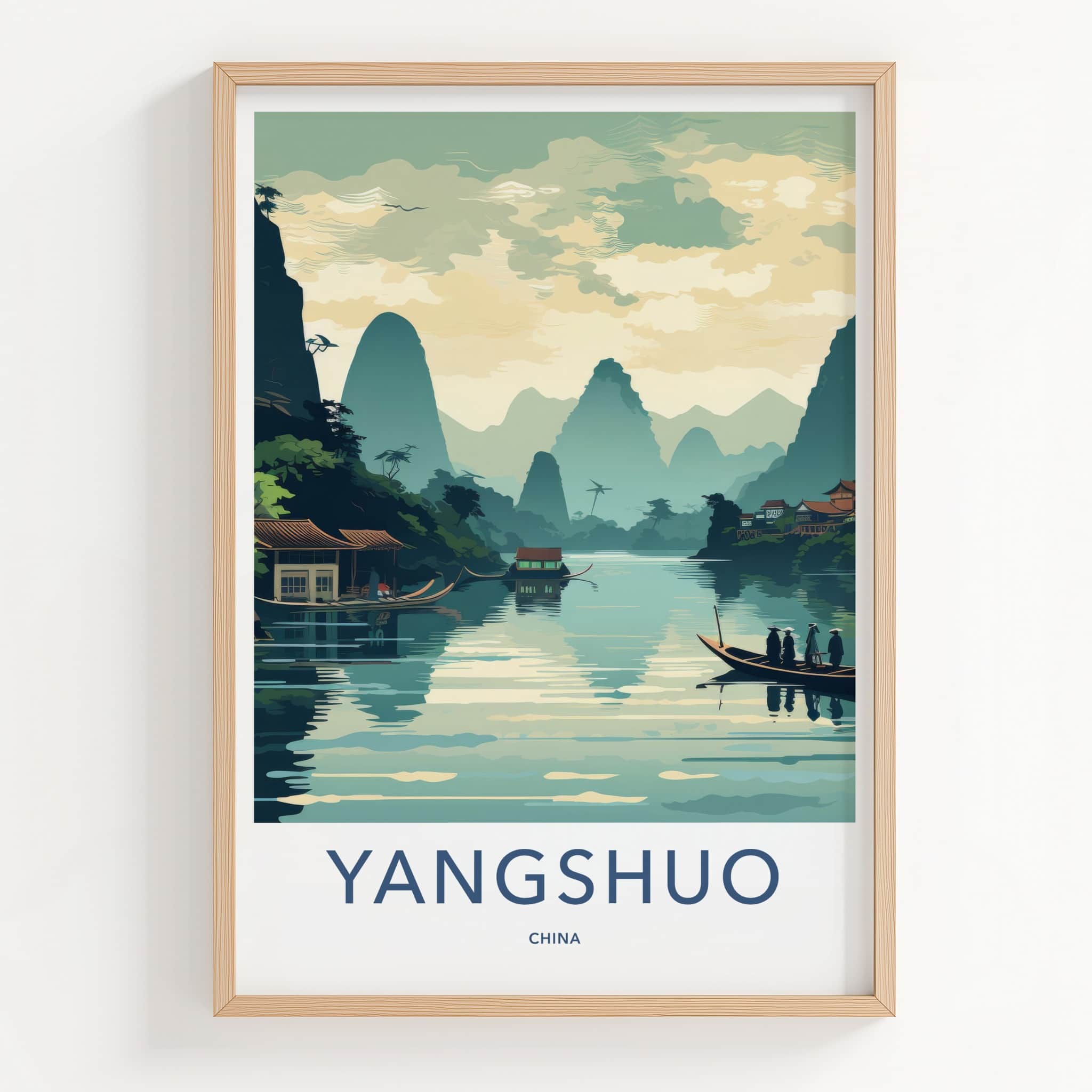 Yangshuo Poster - China Travel Art - Scenic River Landscape Home Decor