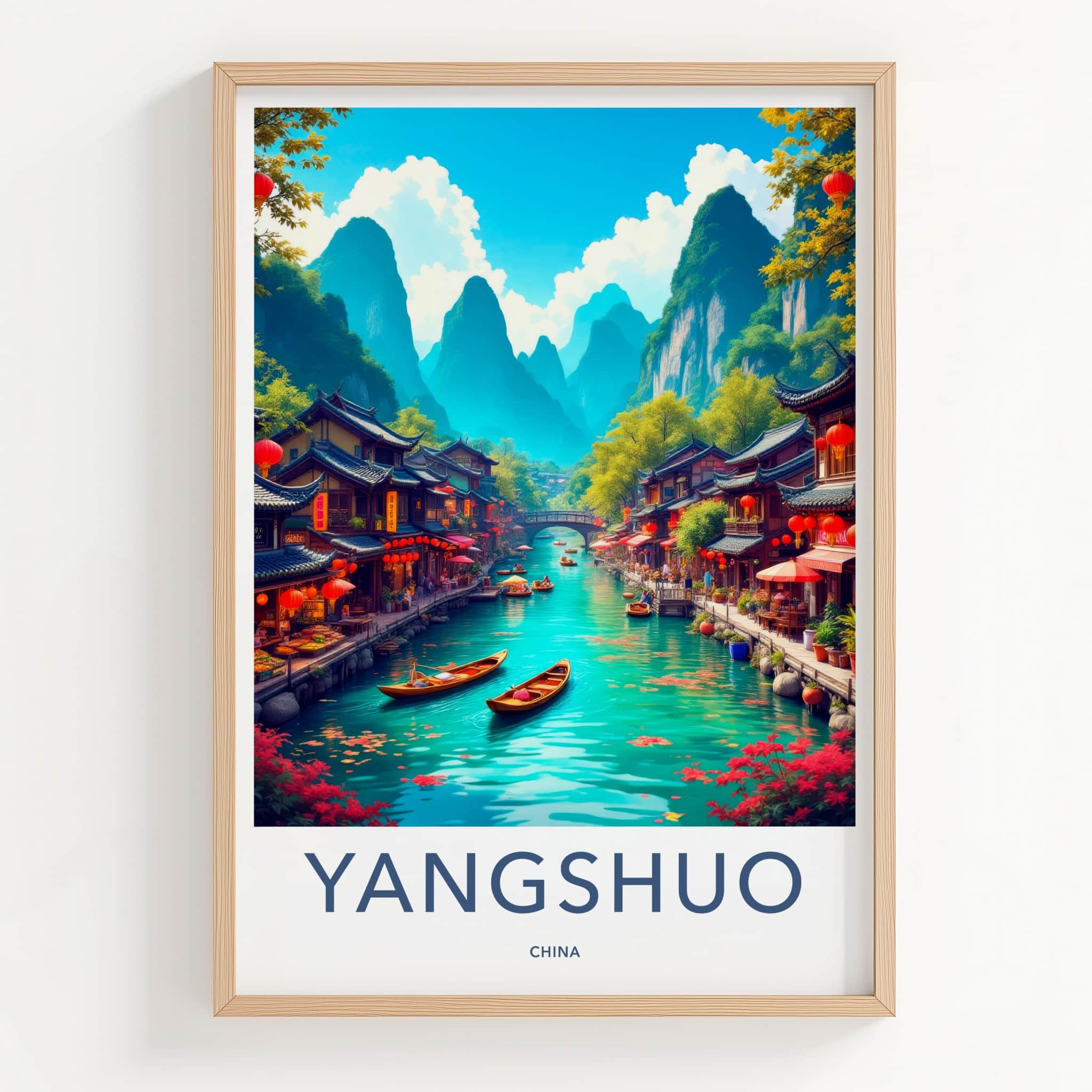 Yangshuo Poster - China Wall Art - Vibrant River Scene Home Decor