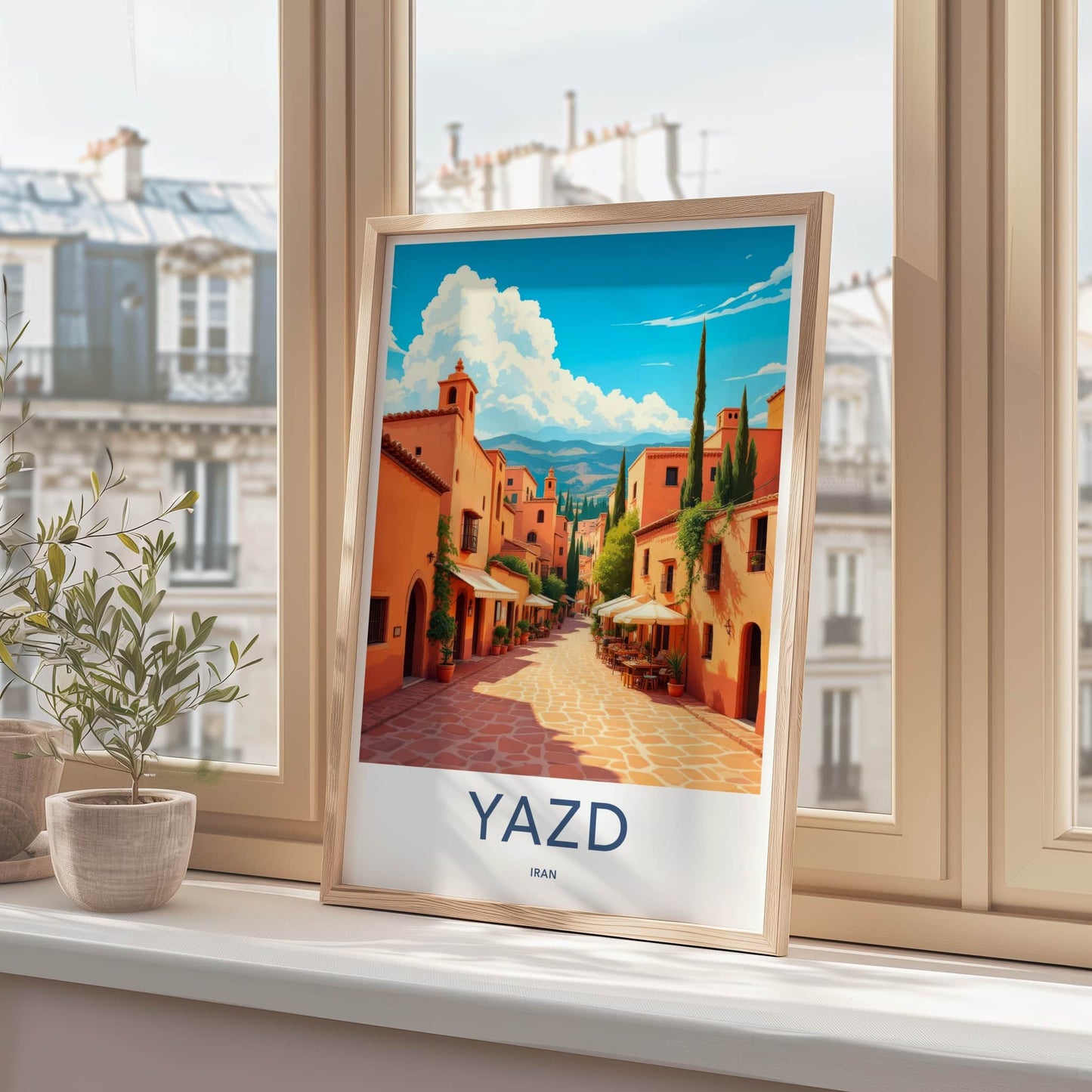 Yazd Poster - Iran Wall Art - Vibrant Orange Cityscape Home Decor
