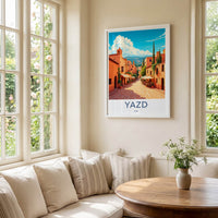 Yazd Poster - Iran Wall Art - Vibrant Orange Cityscape Home Decor