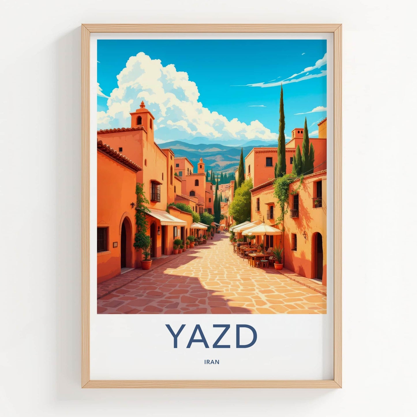 Yazd Poster - Iran Wall Art - Vibrant Orange Cityscape Home Decor