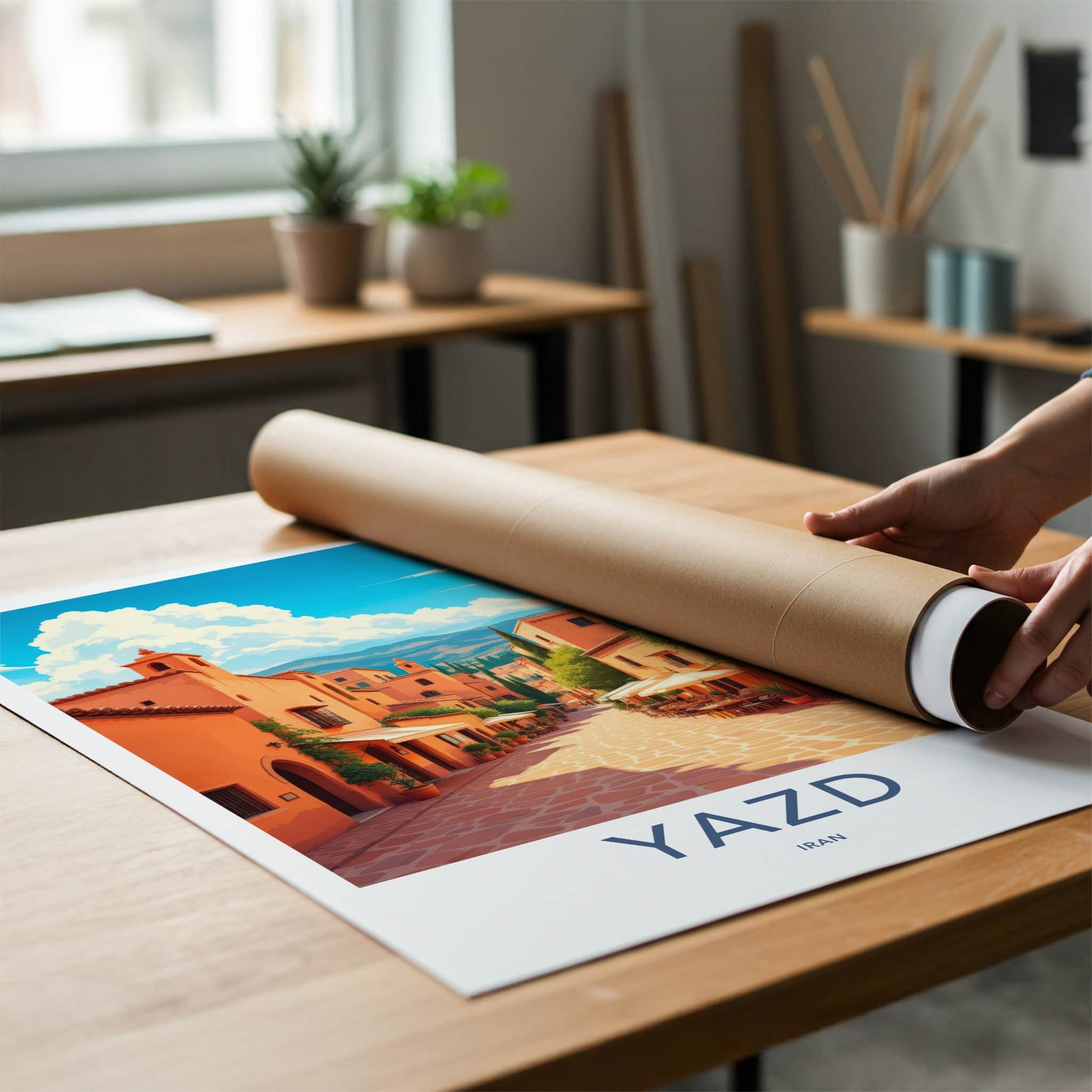 Yazd Poster - Iran Wall Art - Vibrant Orange Cityscape Home Decor