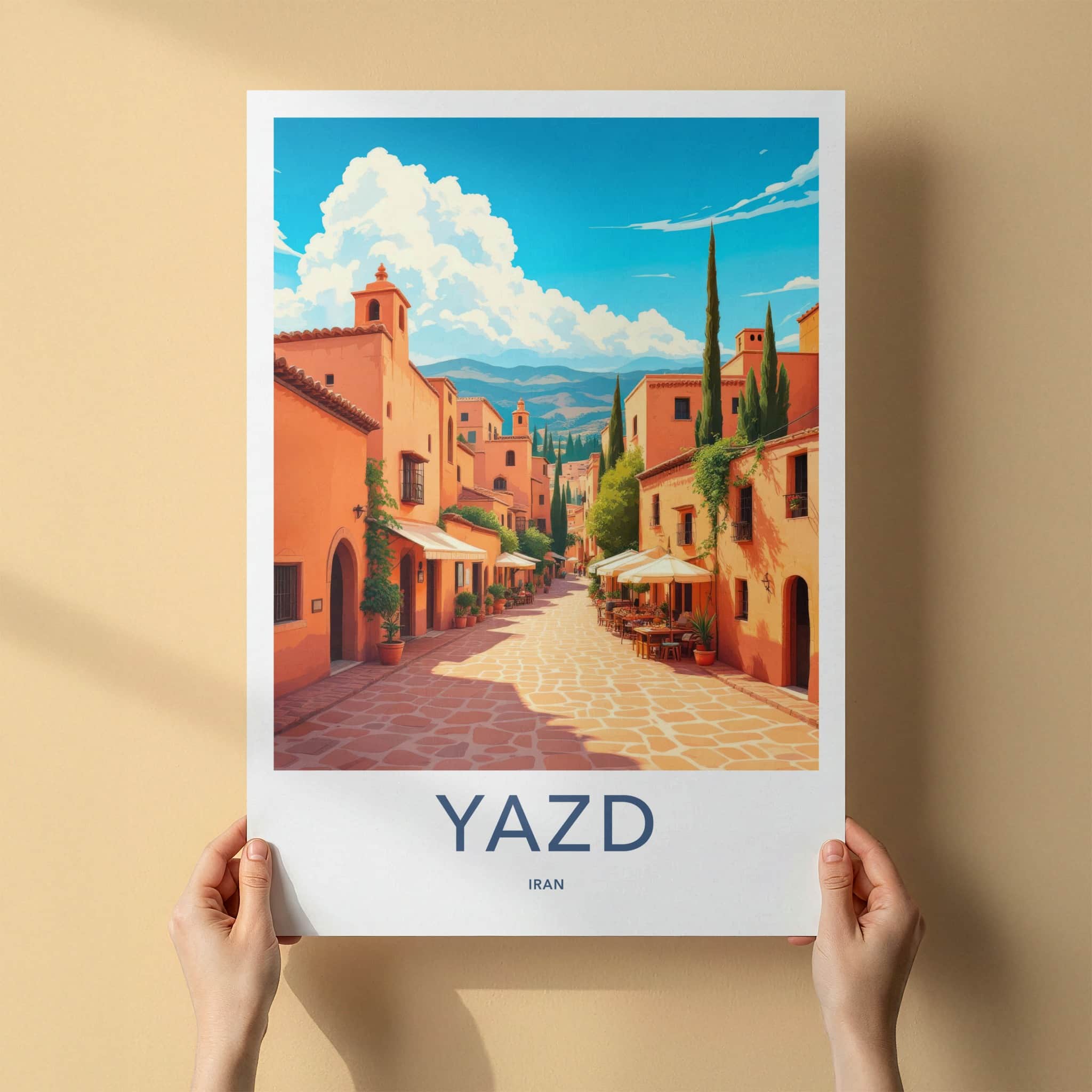 Yazd Poster - Iran Wall Art - Vibrant Orange Cityscape Home Decor