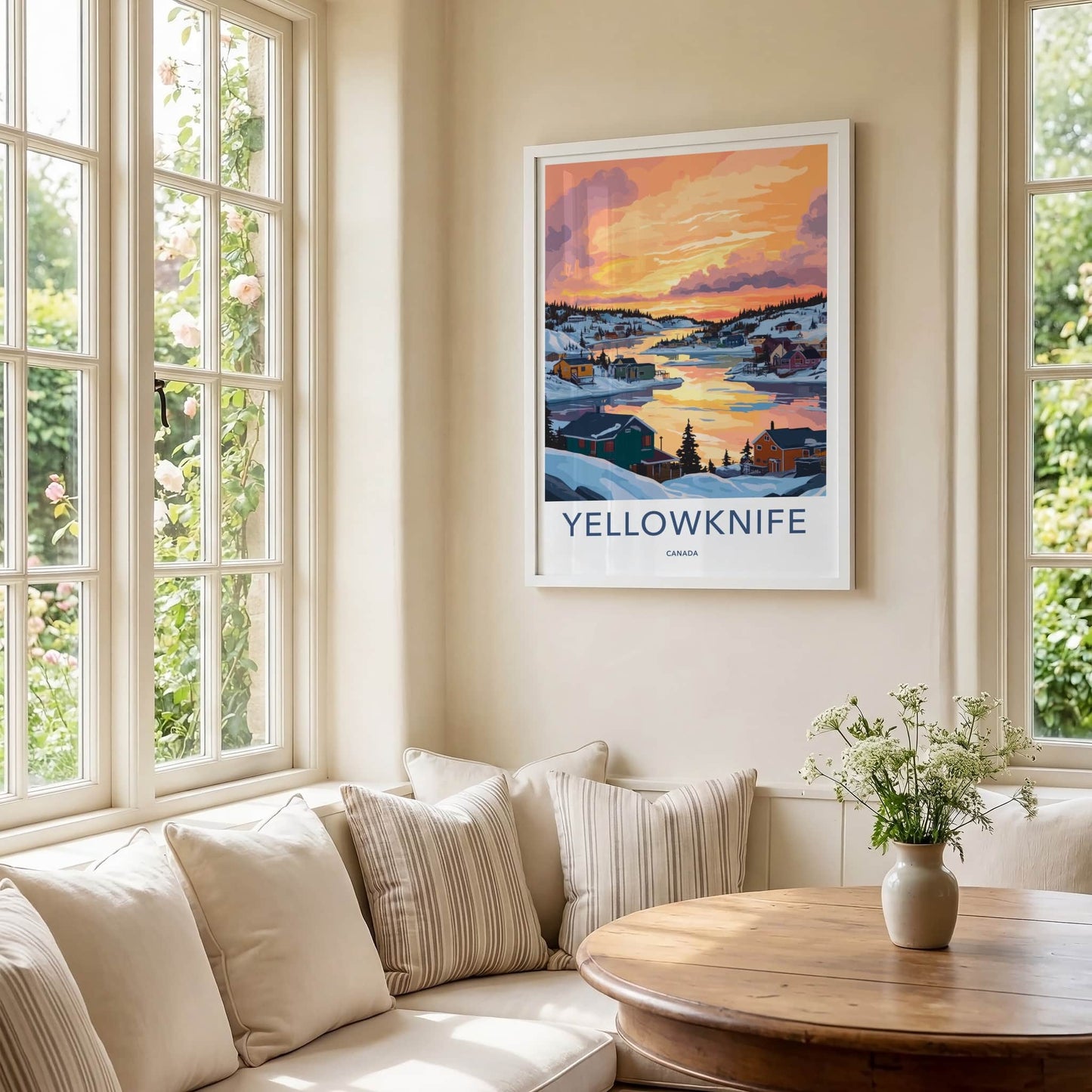 Yellowknife Poster - Canada Framed Print - Winter Village Sunset Framed Decor