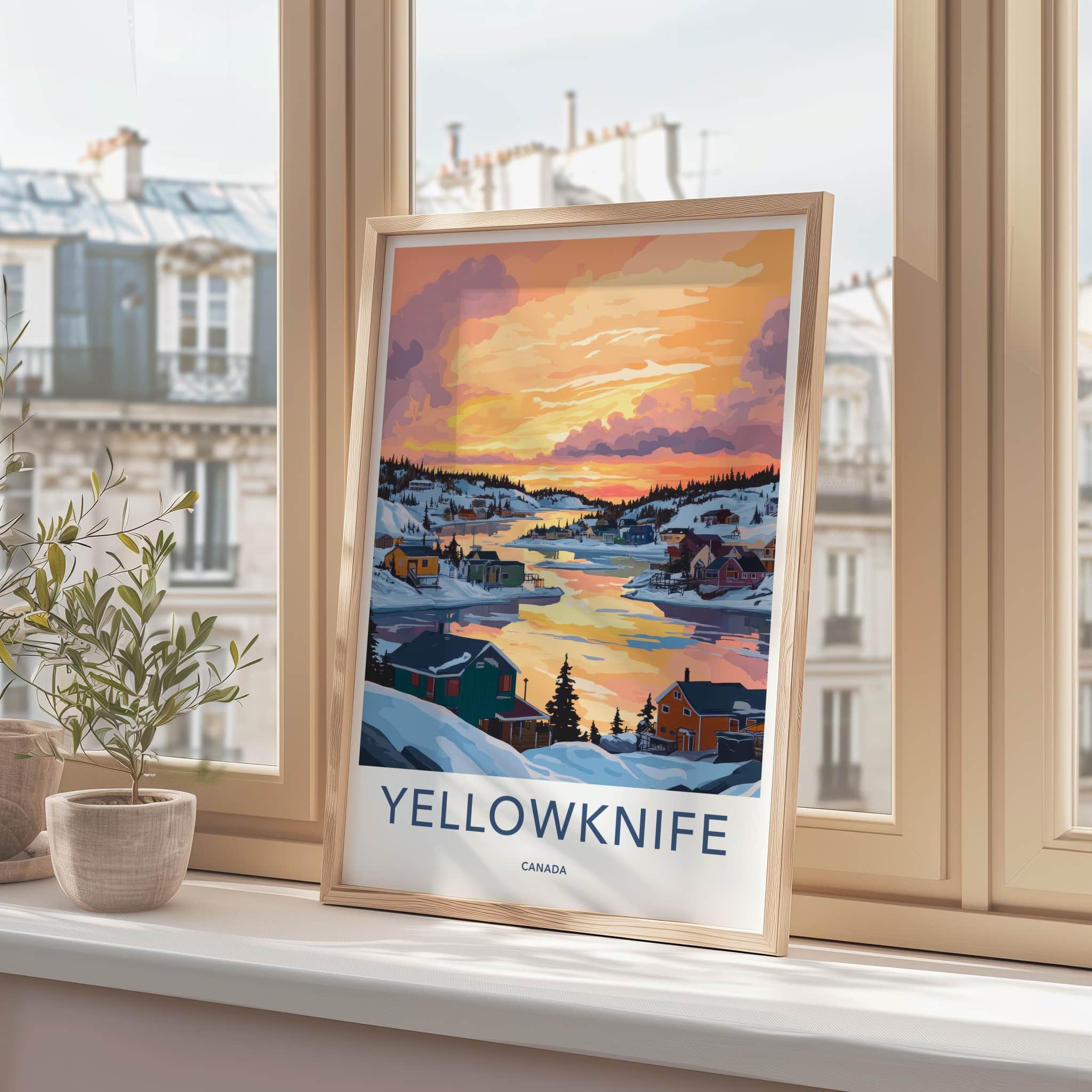 Yellowknife Poster - Canada Framed Print - Winter Village Sunset Framed Decor