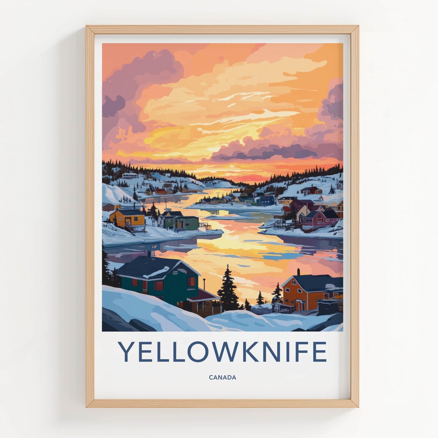 Yellowknife Poster - Canada Framed Print - Winter Village Sunset Framed Decor