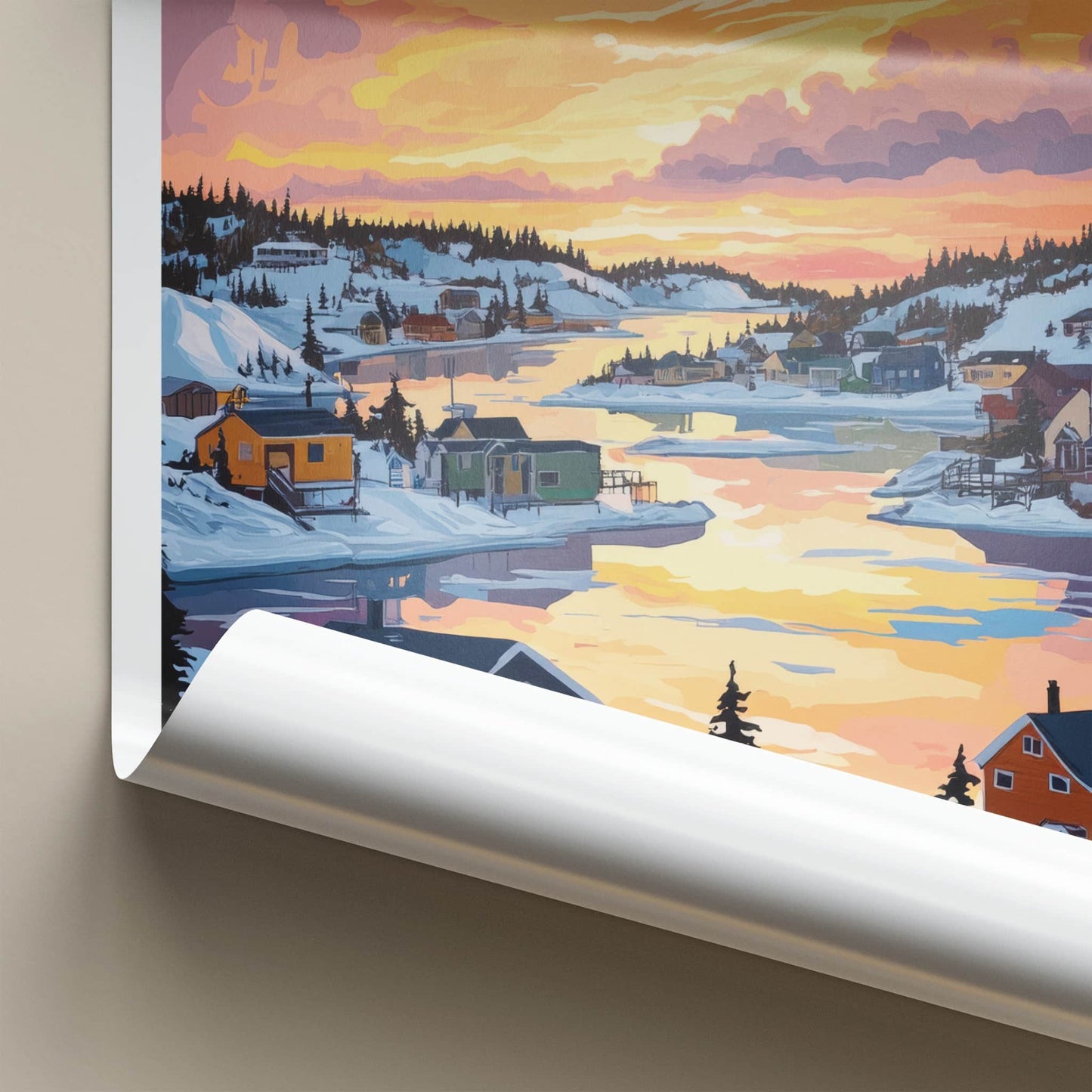 Yellowknife Poster - Canada Framed Print - Winter Village Sunset Framed Decor