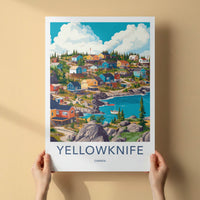 Yellowknife Poster - Canada Travel Art - Colorful Coastal Village Home Decor