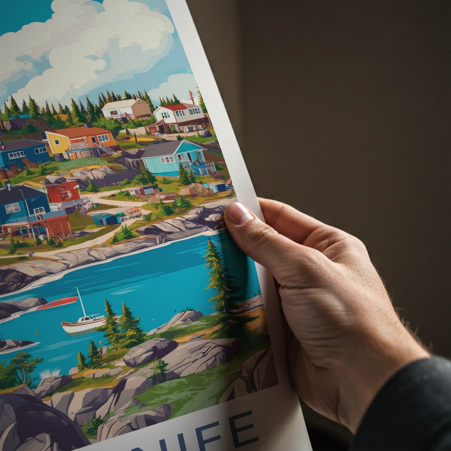 Yellowknife Poster - Canada Travel Art - Colorful Coastal Village Home Decor