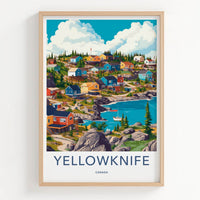 Yellowknife Poster - Canada Travel Art - Colorful Coastal Village Home Decor