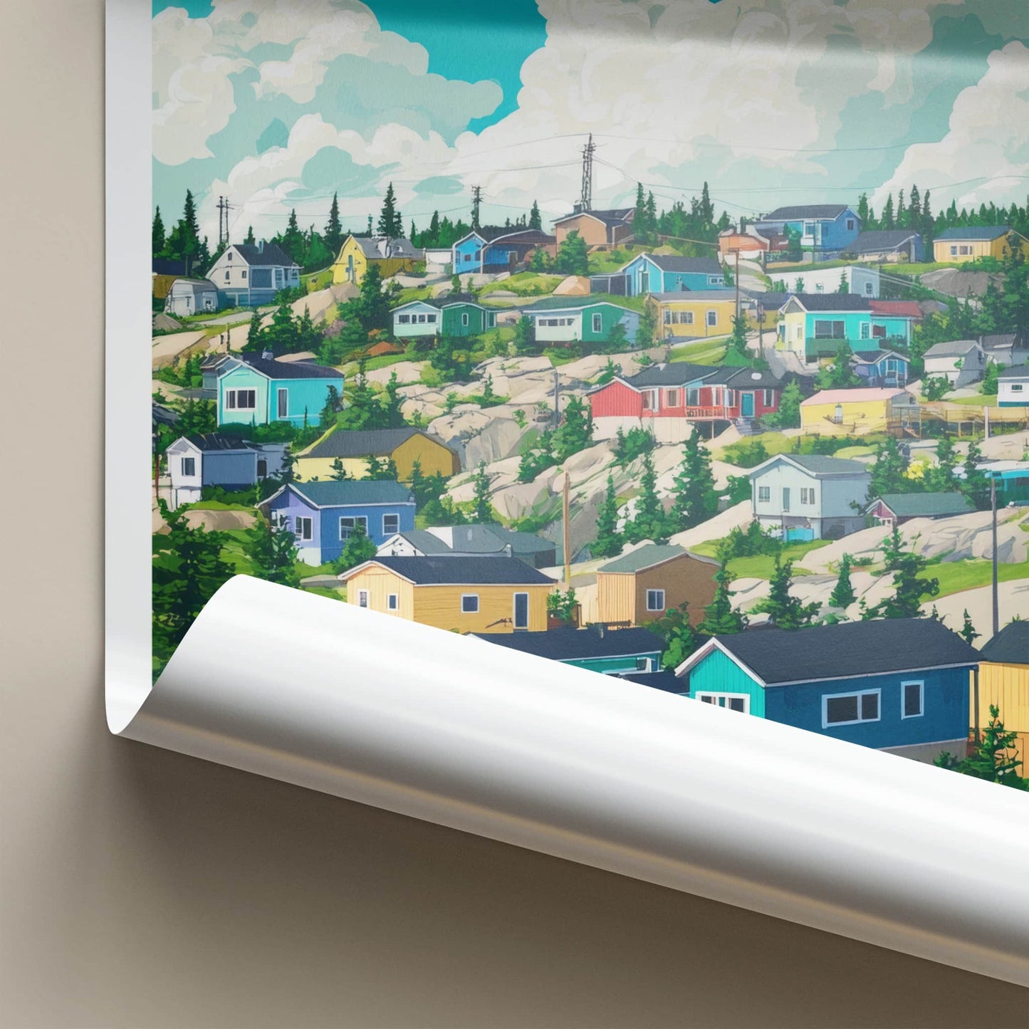 Yellowknife Poster - Canada Travel Art - Colorful Hillside Homes Home Decor