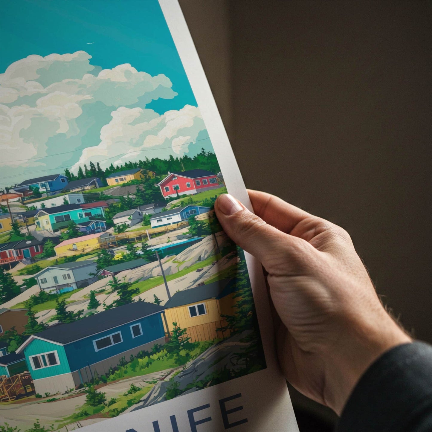 Yellowknife Poster - Canada Travel Art - Colorful Hillside Homes Home Decor