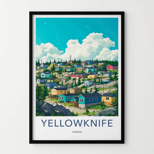 Yellowknife Poster - Canada Travel Art - Colorful Hillside Homes Home Decor
