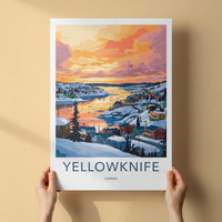 Yellowknife Poster - Canada Travel Art - Colorful Winter Harbor Home Decor