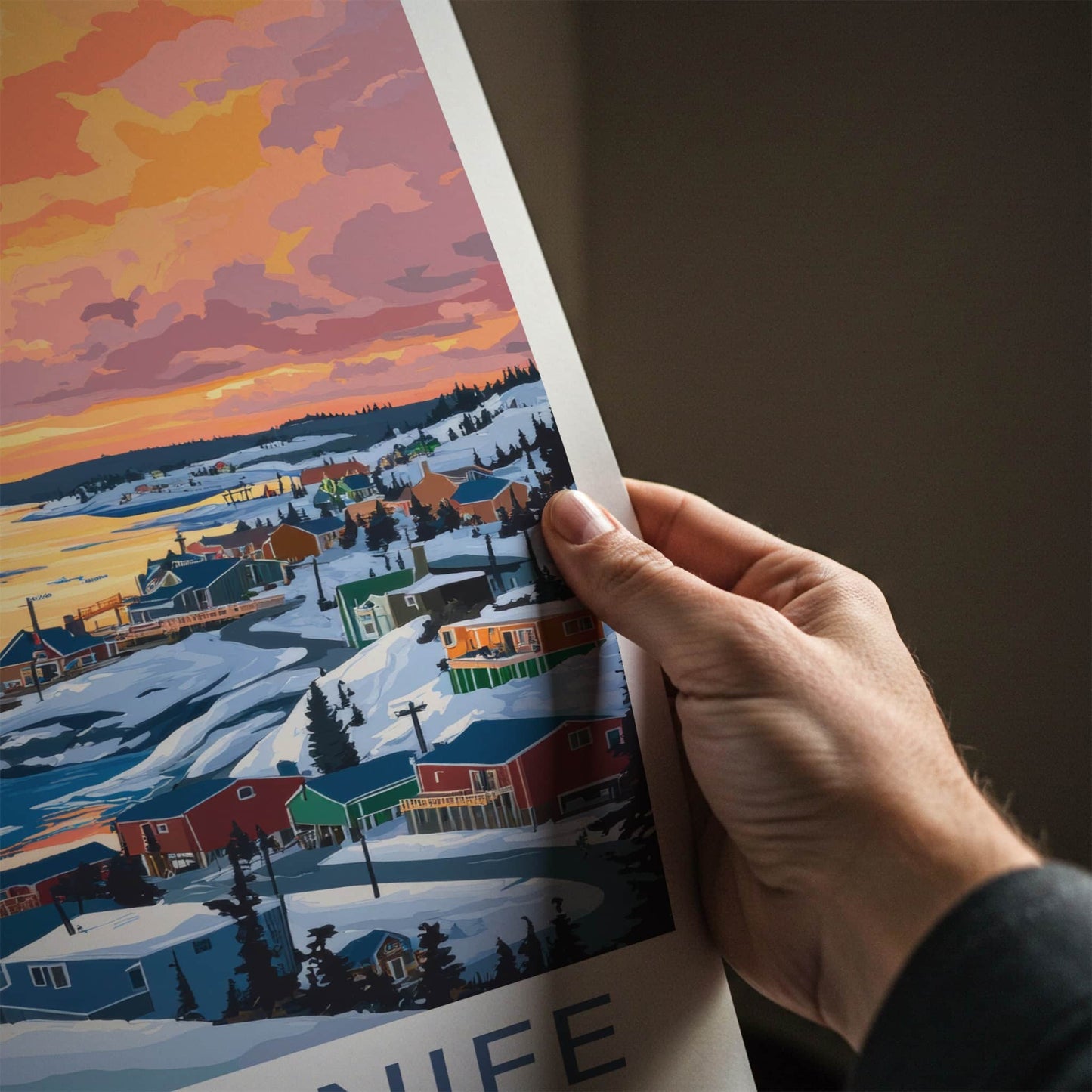 Yellowknife Poster - Canada Travel Art - Colorful Winter Harbor Home Decor