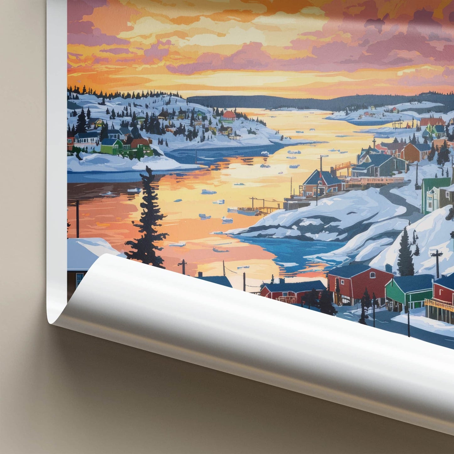 Yellowknife Poster - Canada Travel Art - Colorful Winter Harbor Home Decor