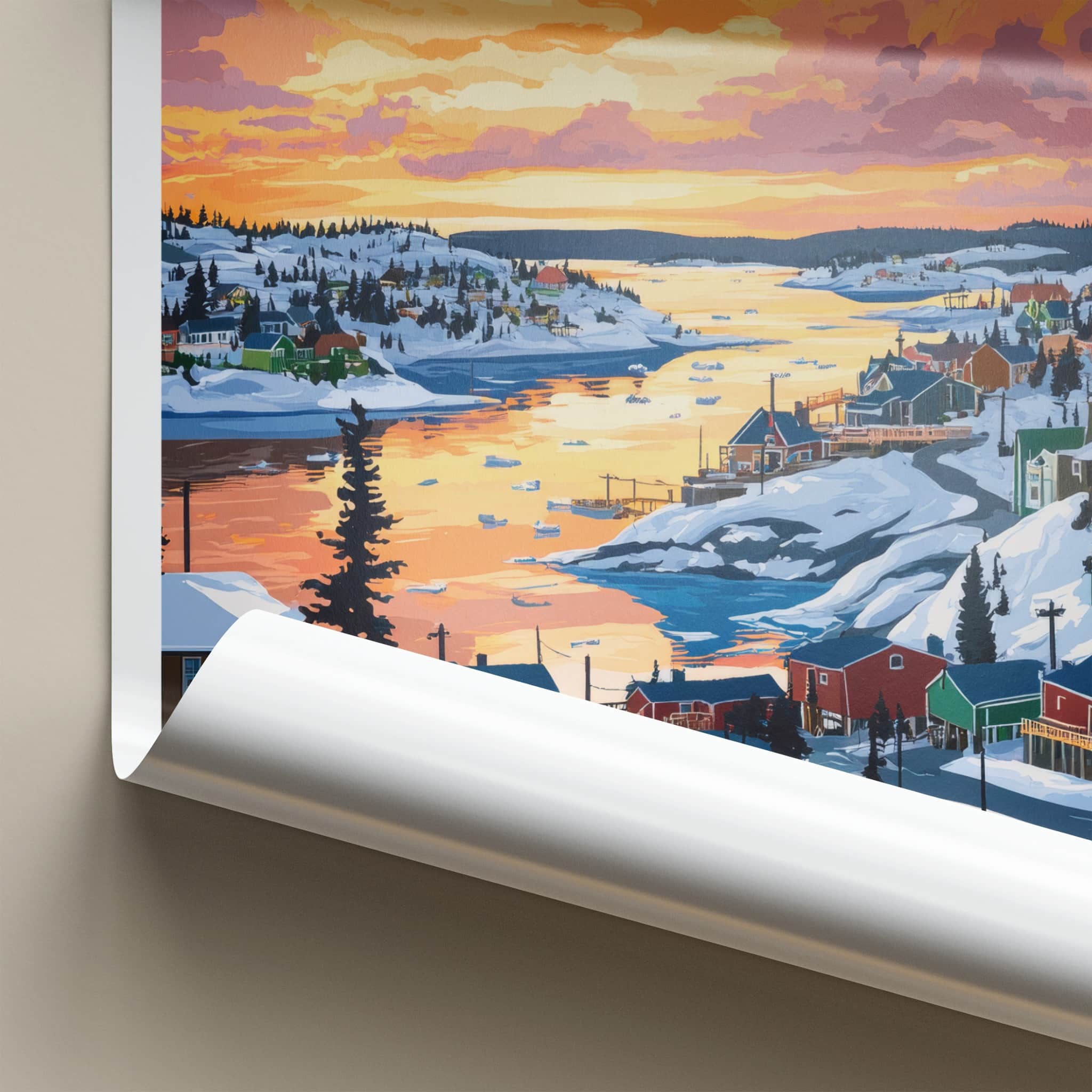 Yellowknife Poster - Canada Travel Art - Colorful Winter Harbor Home Decor