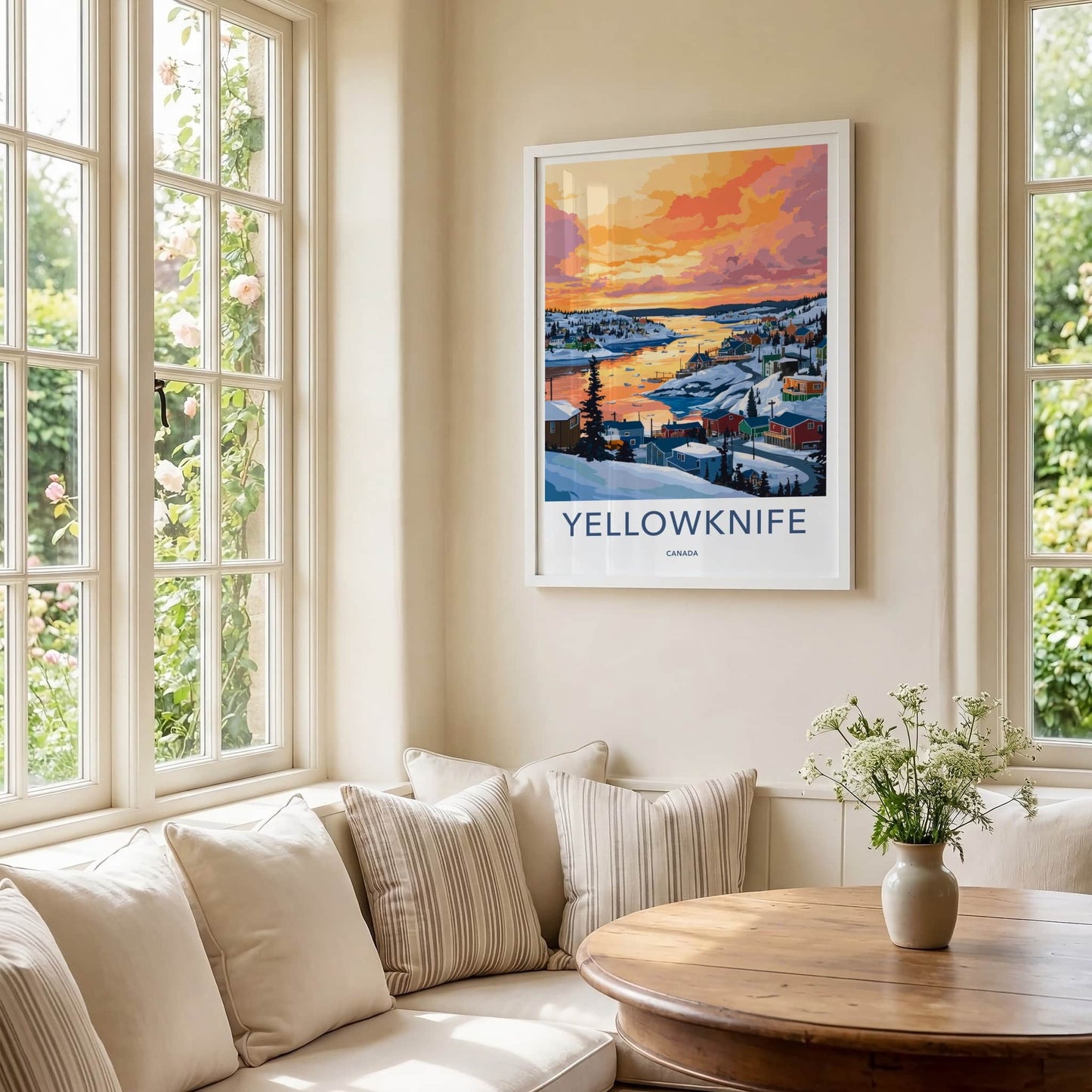Yellowknife Poster - Canada Travel Art - Colorful Winter Harbor Home Decor